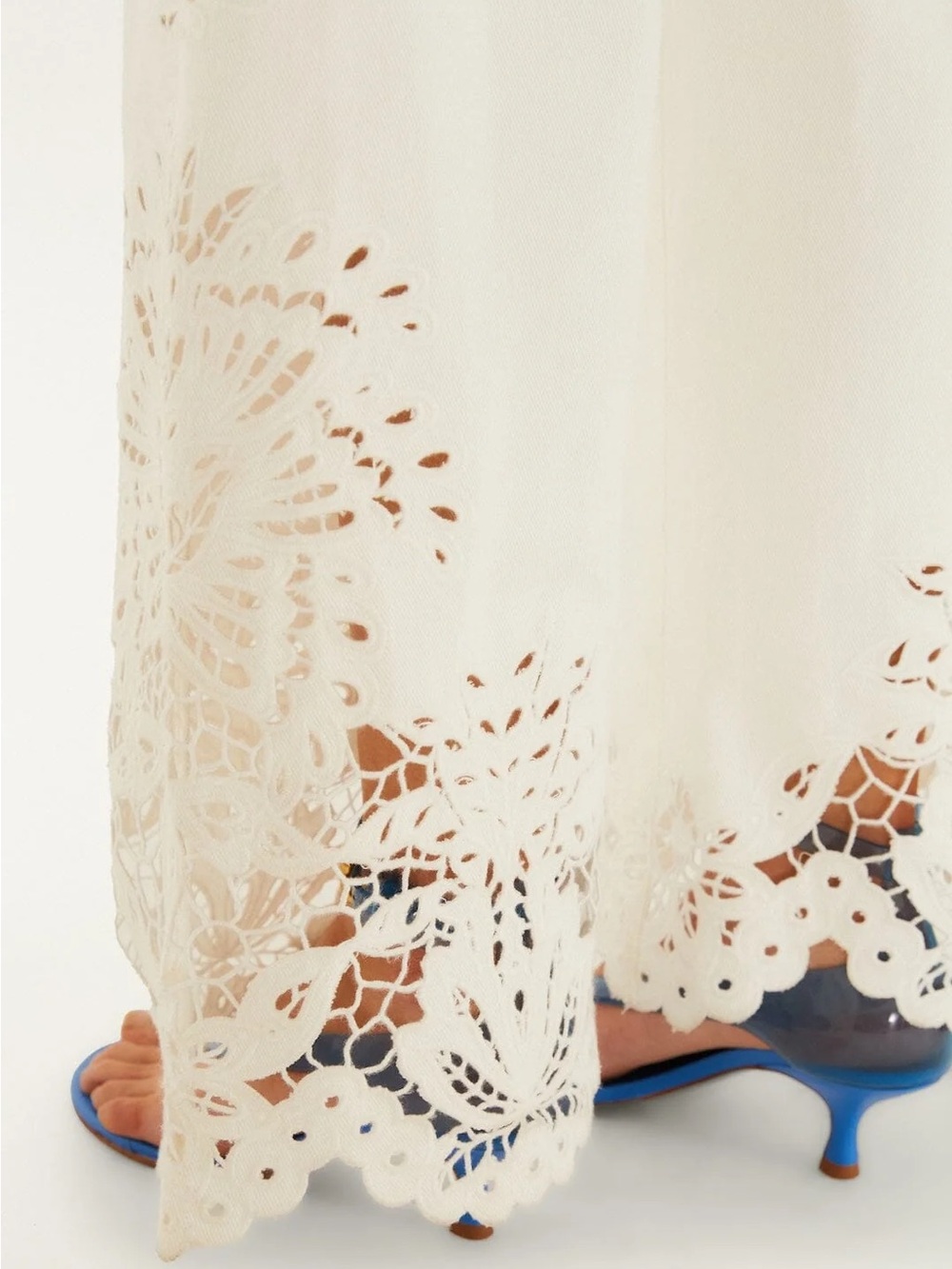 FARM Rio Cream Wide-Leg Pants with Crochet Cutouts - Picture 3 of 5